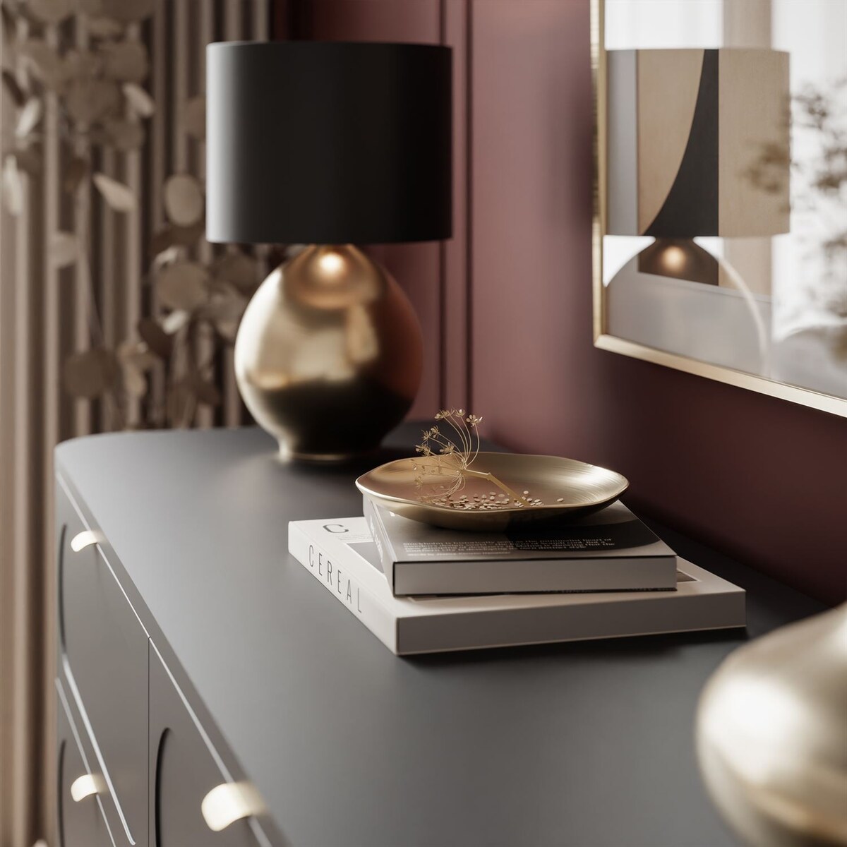 Komoda SHADOW II 6S z szufladami, nóżki skośne złote