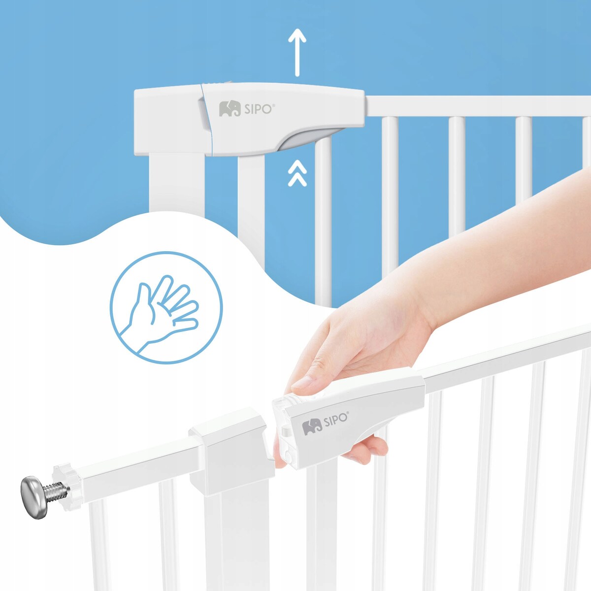 bramka na schody zabezpieczająca, barierka ochronna, sipo, 75-103 cm, biała