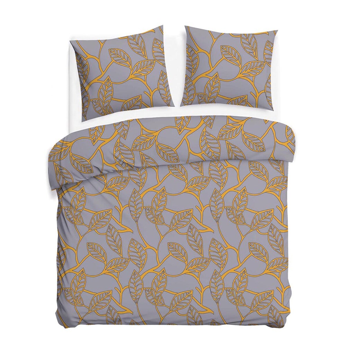 Pościel satyna bawełniana 220x200 Folina pomarańczowe liście na szarym tle, Satynlove