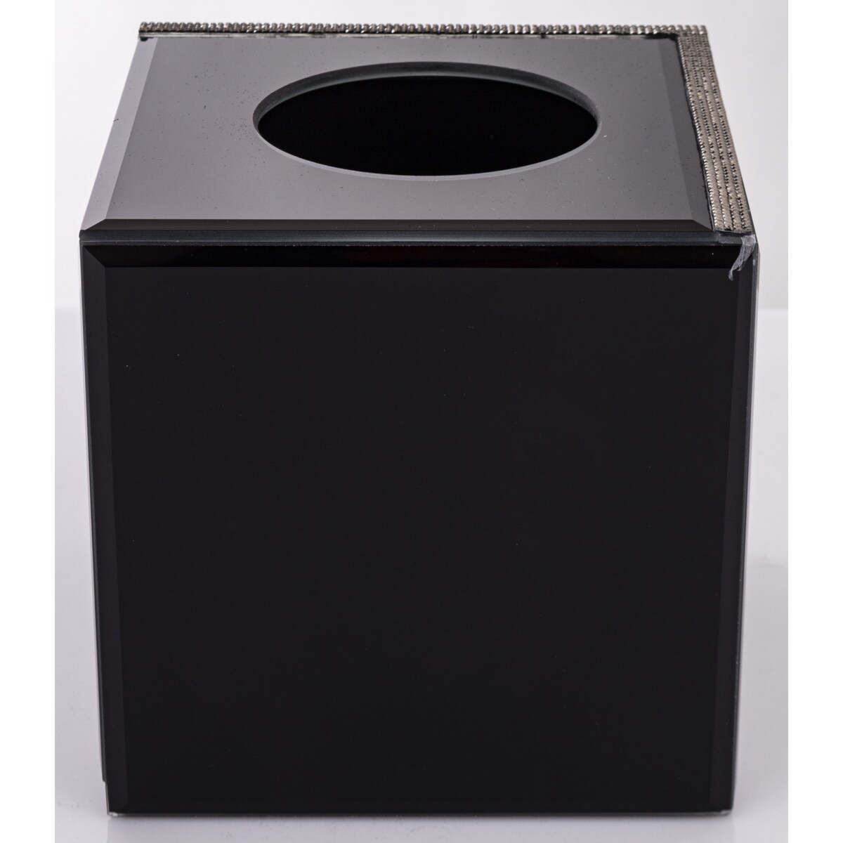 Pudełko na chusteczki 15x15x15 cm szklane czarno-srebrne kubik