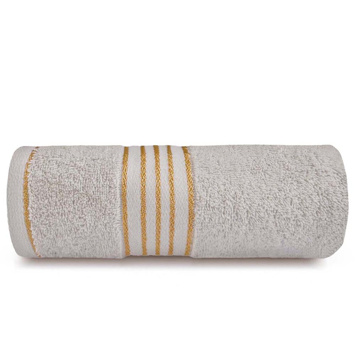 Ręcznik do rąk 30x50 cm bawełniany kolor jasny szary z bordiurą w złote paski 500 g/m2 TIWANO