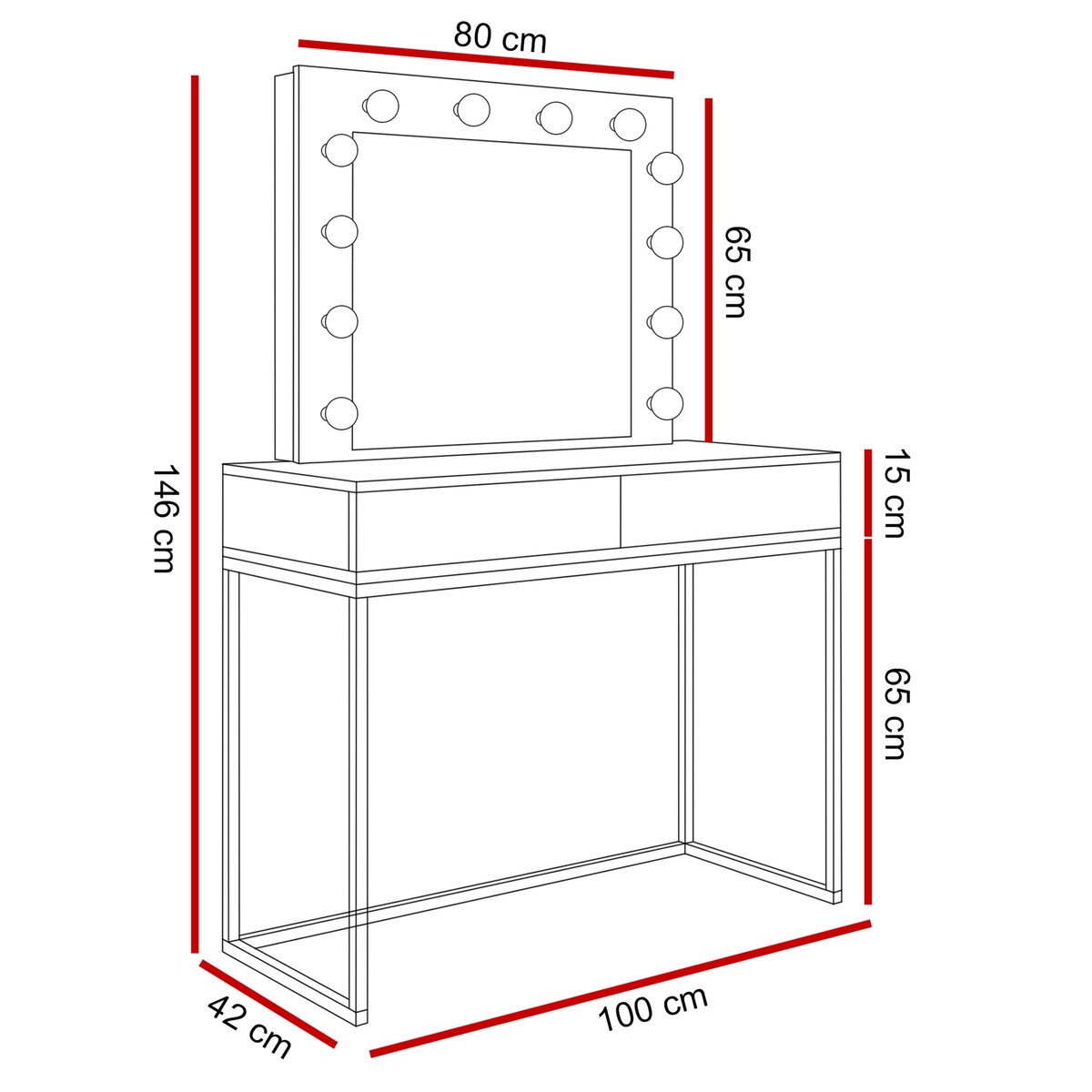 Toaletka BLANCO LOFT LED 100 x 42 x 81 cm, biały wysoki połysk