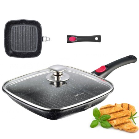 Patelnia grillowa z powłoką granitową 24cm z odpinanym uchwytem KINGHOFF