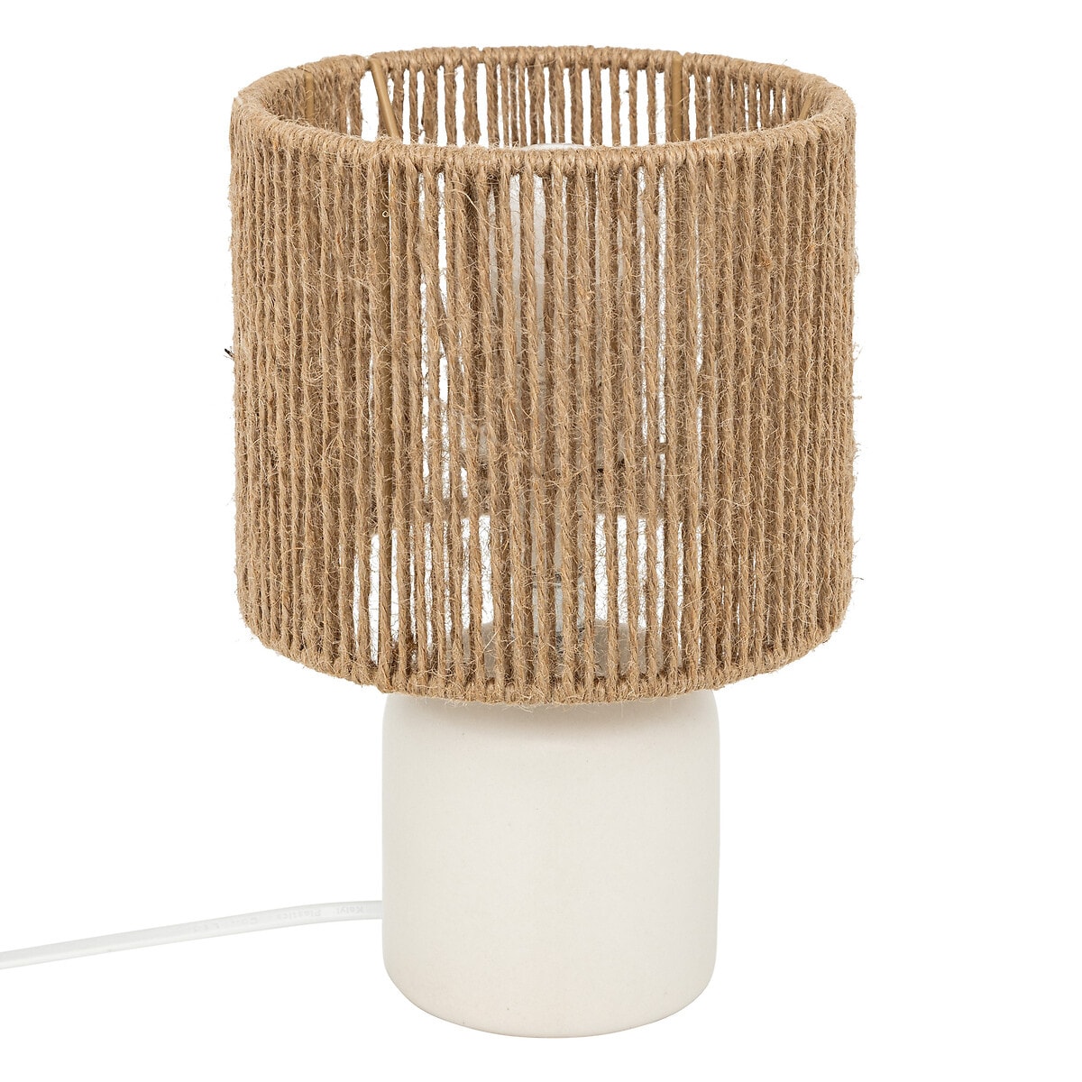 Ceramiczna lampa stołowa KOBY z plecionym kloszem, 24 cm, kolor brązowy