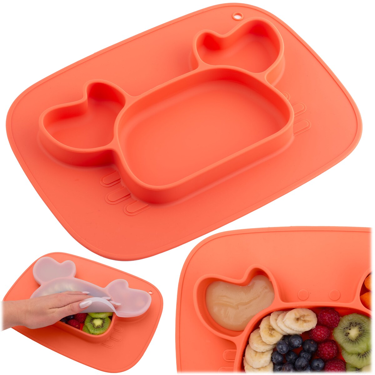 Talerzyk dla dziecka silikonowy do karmienia Krab czerwony Ricokids