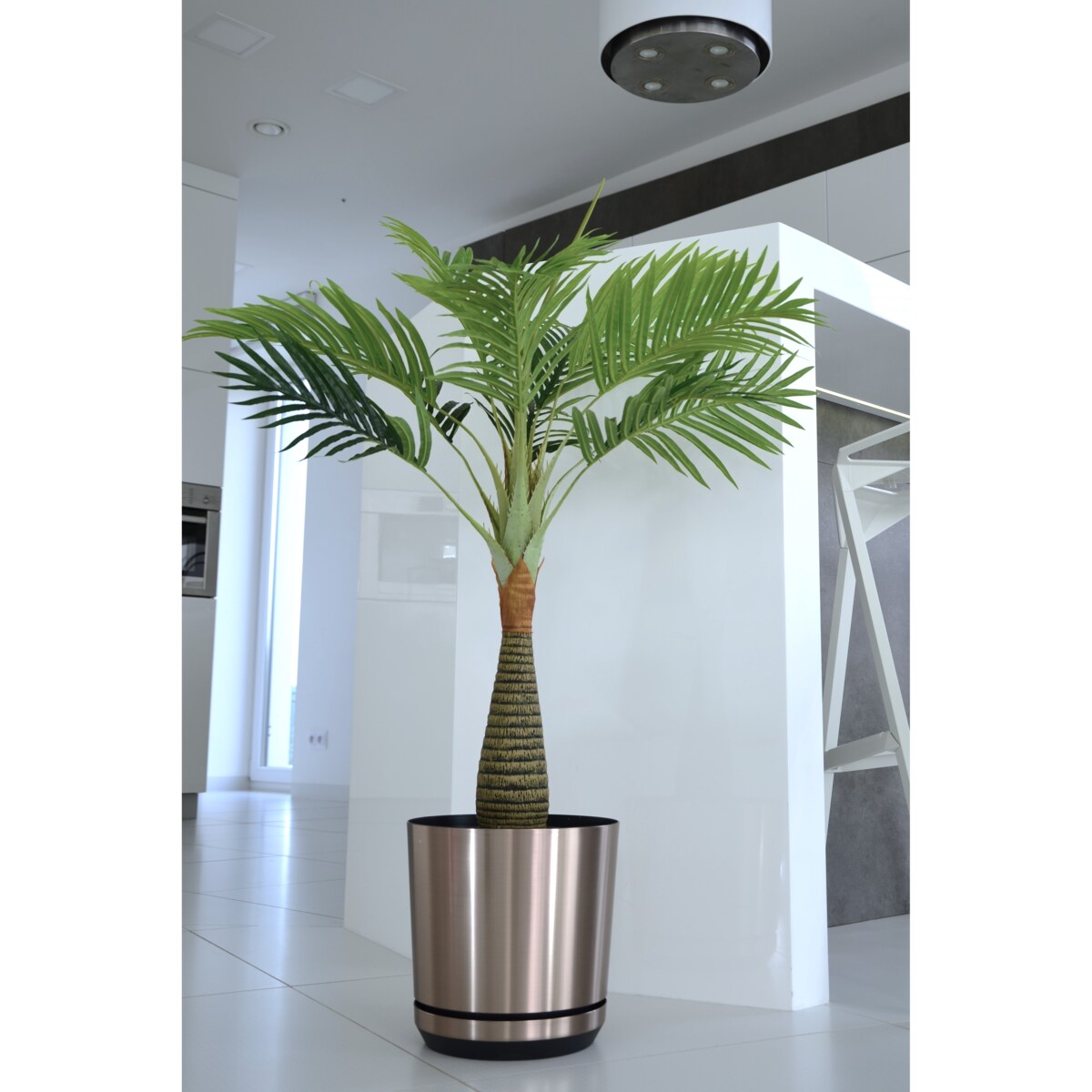 26 cm wzór STAL Doniczka z podstawką efekt szczotkowany metal z drenażem