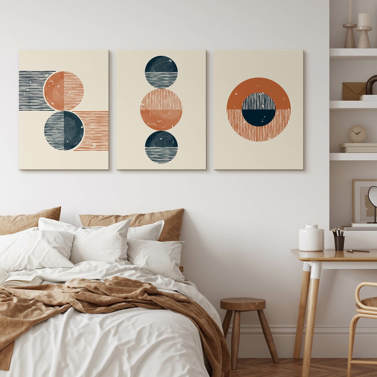 OBRAZY NA ŚCIANĘ SET ABSTRAKCJA STYL BOHO FIGURY GEOMETRYCZNE 90x40cm