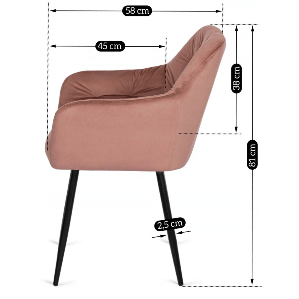 Krzesło Tapicerowane Do Jadalni Toaletki Welur Różowe VIKI