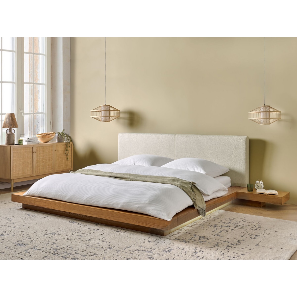 Łóżko LED Boucle ZEN 180 x 200 cm LED Jesion naturalny