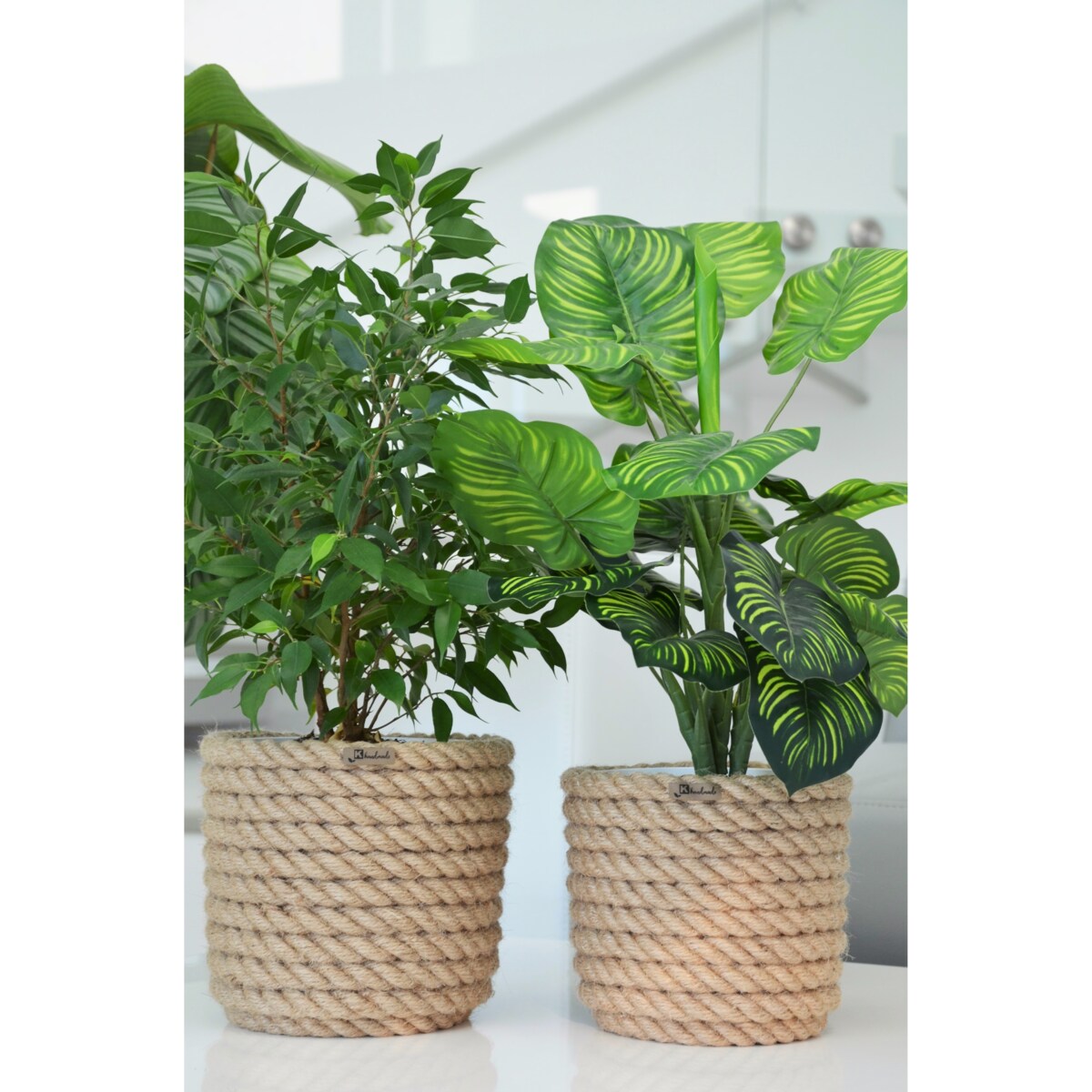 19 BOHO jutowa osłonka na doniczkę koszyk naturalny lina z trawy plecionej JUTA styl skandynawski etno loft wzór 19/210