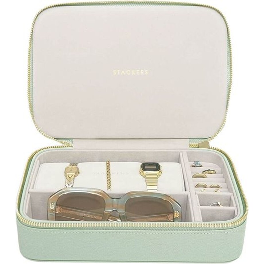 Pudełko podróżne na biżuterię i akcesoria Stackers Travel zieleń szałwiowa