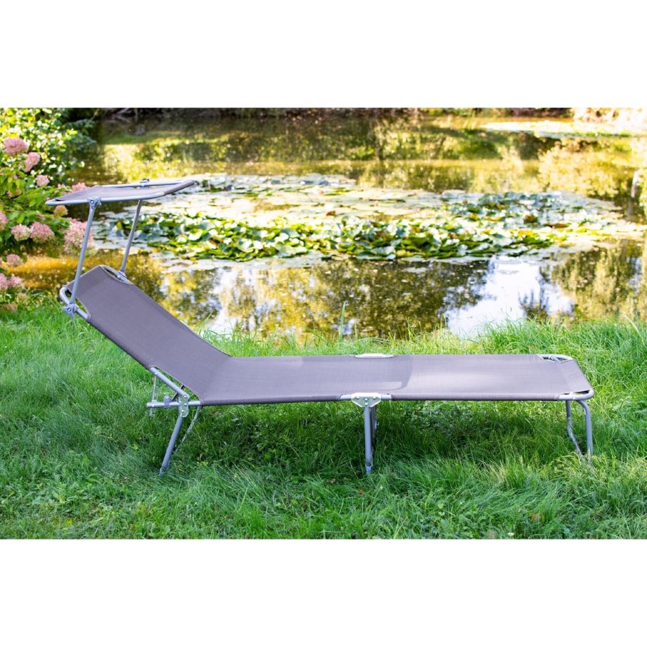 Leżanka ogrodowa składana w walizkę z zadaszeniem