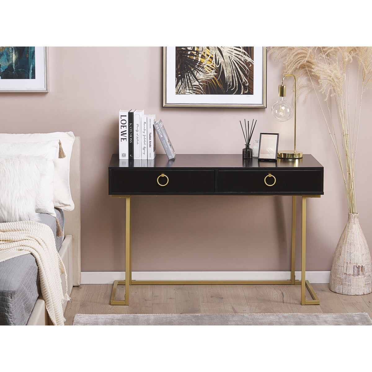 Biurko / Konsola 2 szuflady czarno-złota WESTPORT