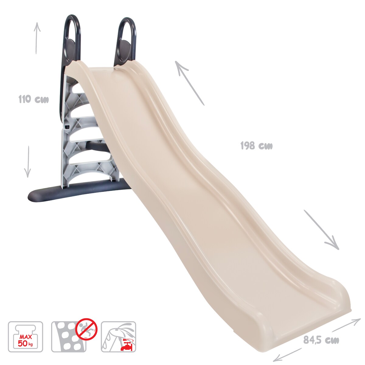 Domek ogrodowy dla dzieci ze stolikiem + zjeżdzalnia XXL do zabawy w ogrodzie zestaw beżowy