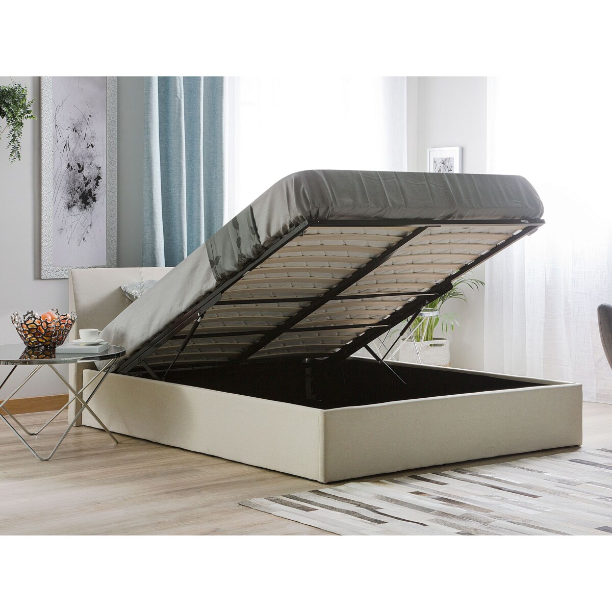 Łóżko z pojemnikiem tapicerowane 160 x 200 cm beżowe ORBEY