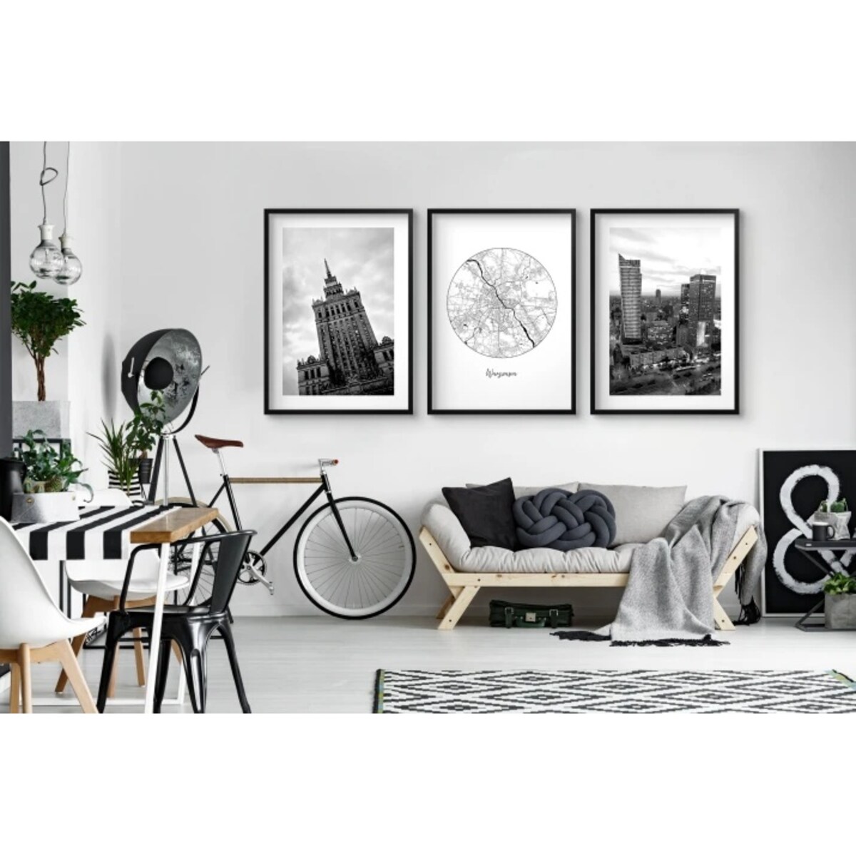 Obrazy na ścianę Plakaty Czarna ramka zestaw Tryptyk do biura Warszawa