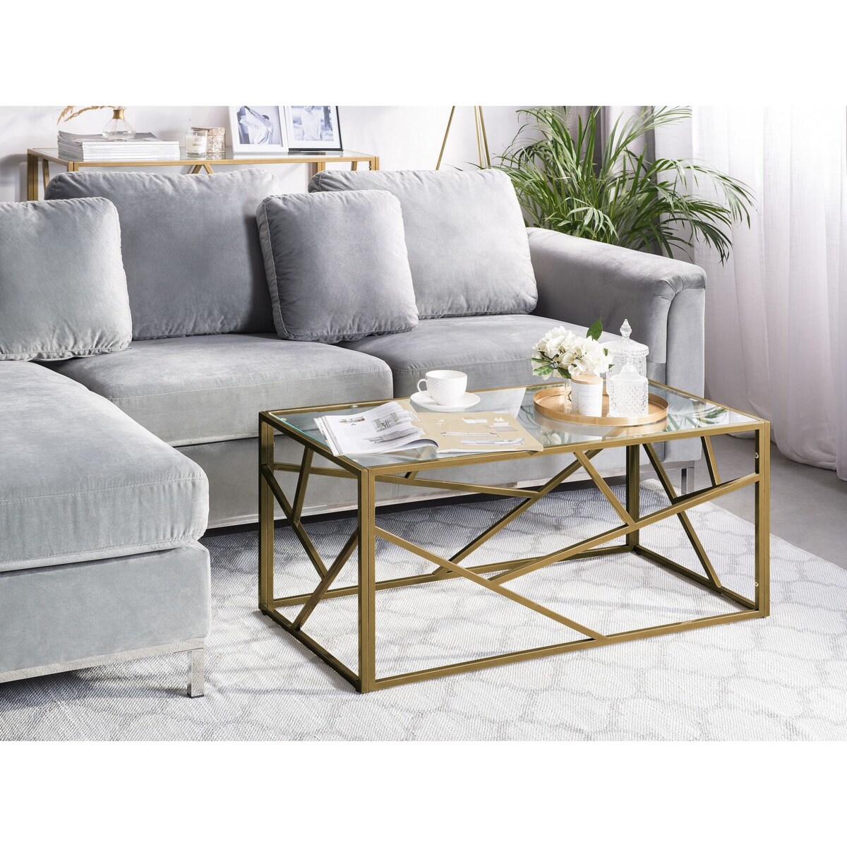 Stolik kawowy szklany złoty ORLAND