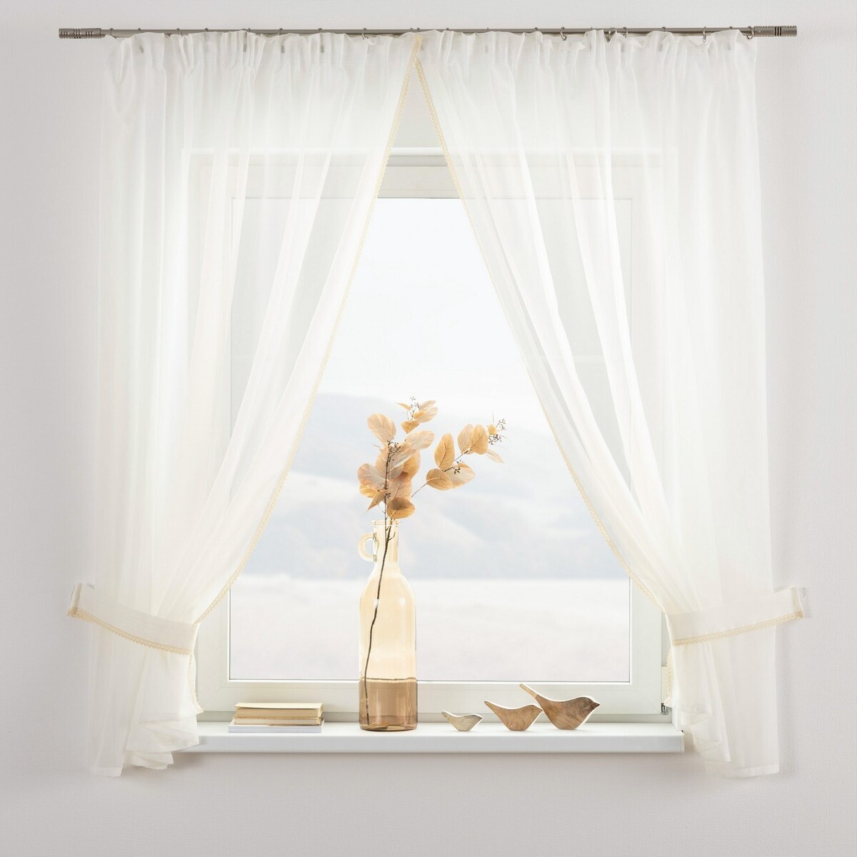 Firany z koronką Lily 2 szt. krótkie 140x150 ecru