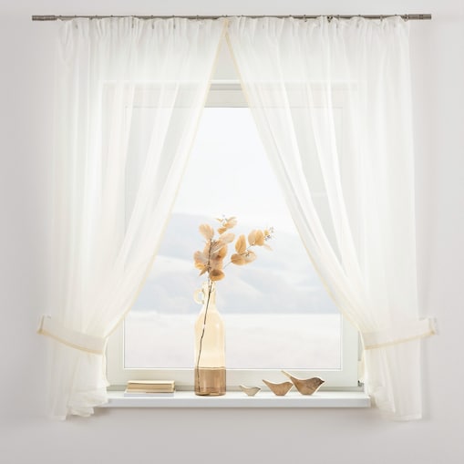 Firany z koronką Lily 2 szt. krótkie 140x150 ecru