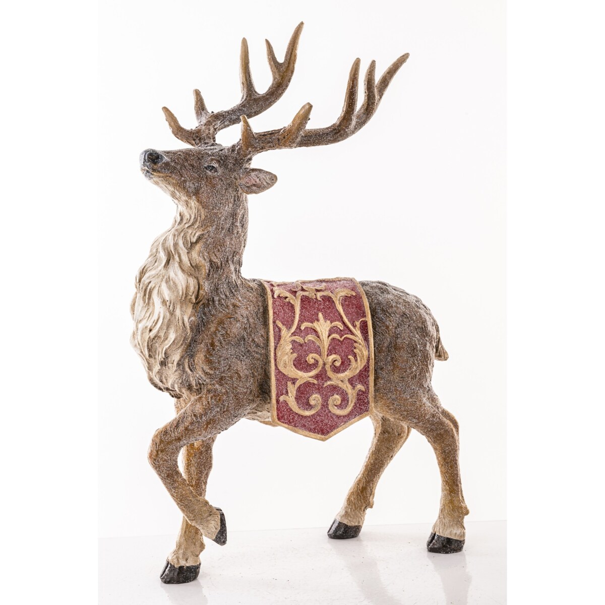 Figurka - stojący jeleń 35x22x13 cm OLEN z czerwono-złotą derką