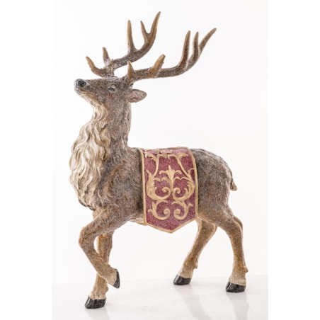 Figurka - stojący jeleń 35x22x13 cm OLEN z czerwono-złotą derką