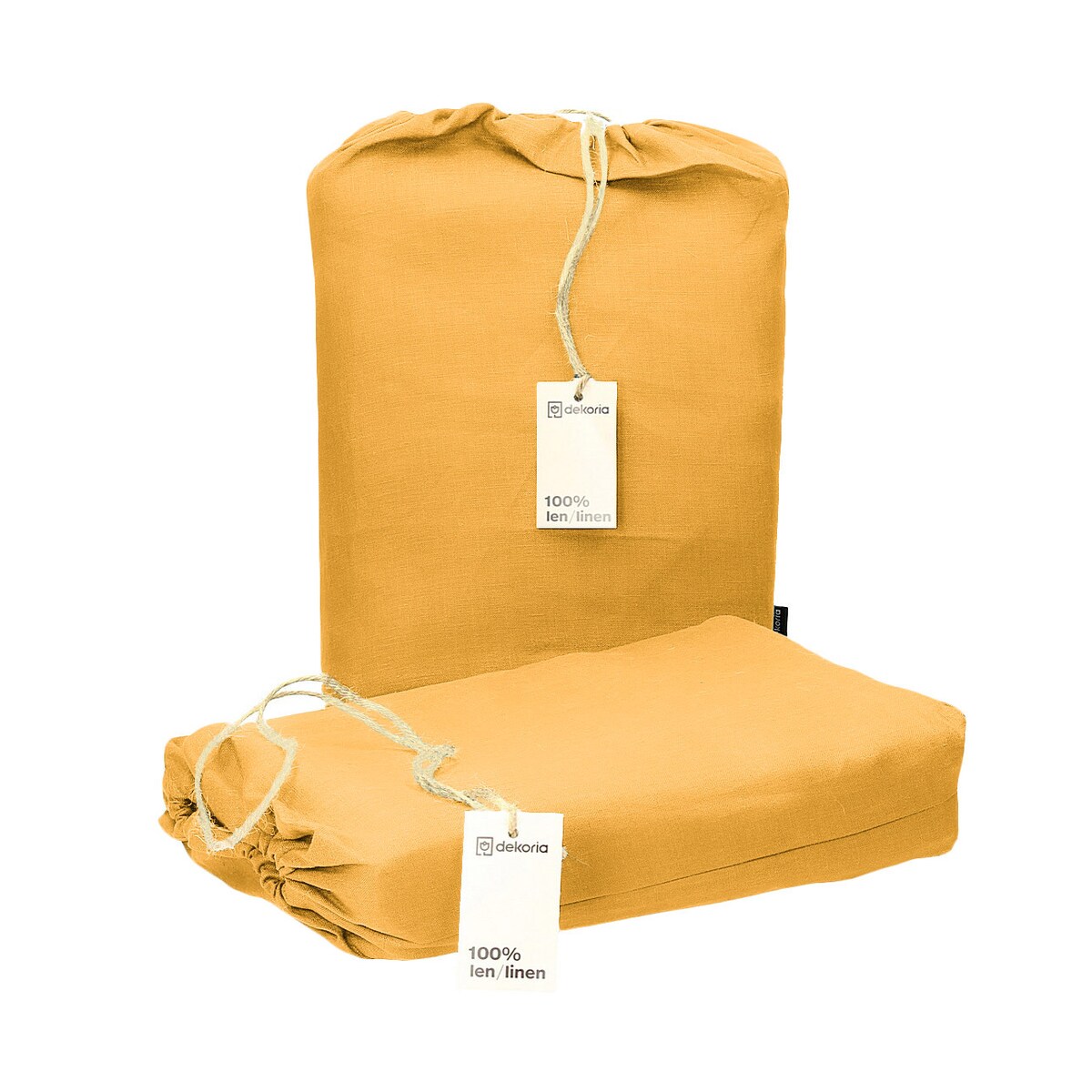 Komplet pościeli lnianej Linen 160x200cm yellow, 160 x 200 cm/ 2 x 80 x 70 cm