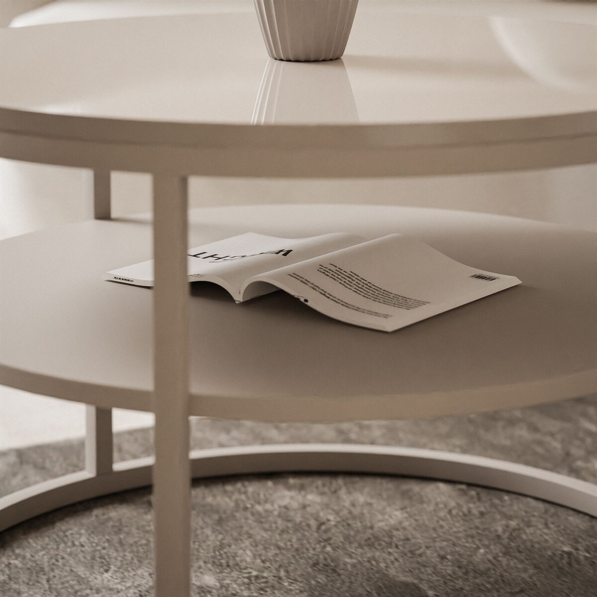 Stolik Kawowy CIRI SLIM z pólką kaszmir biały połysk