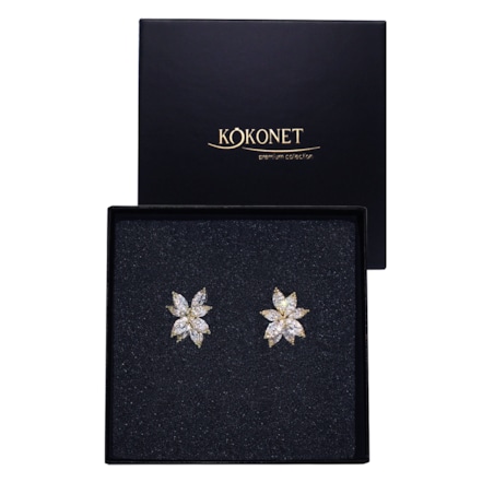 DELIKATNE złote kolczyki przy uchu krótkie ŚLUBNE kwiaty listki płatki glam