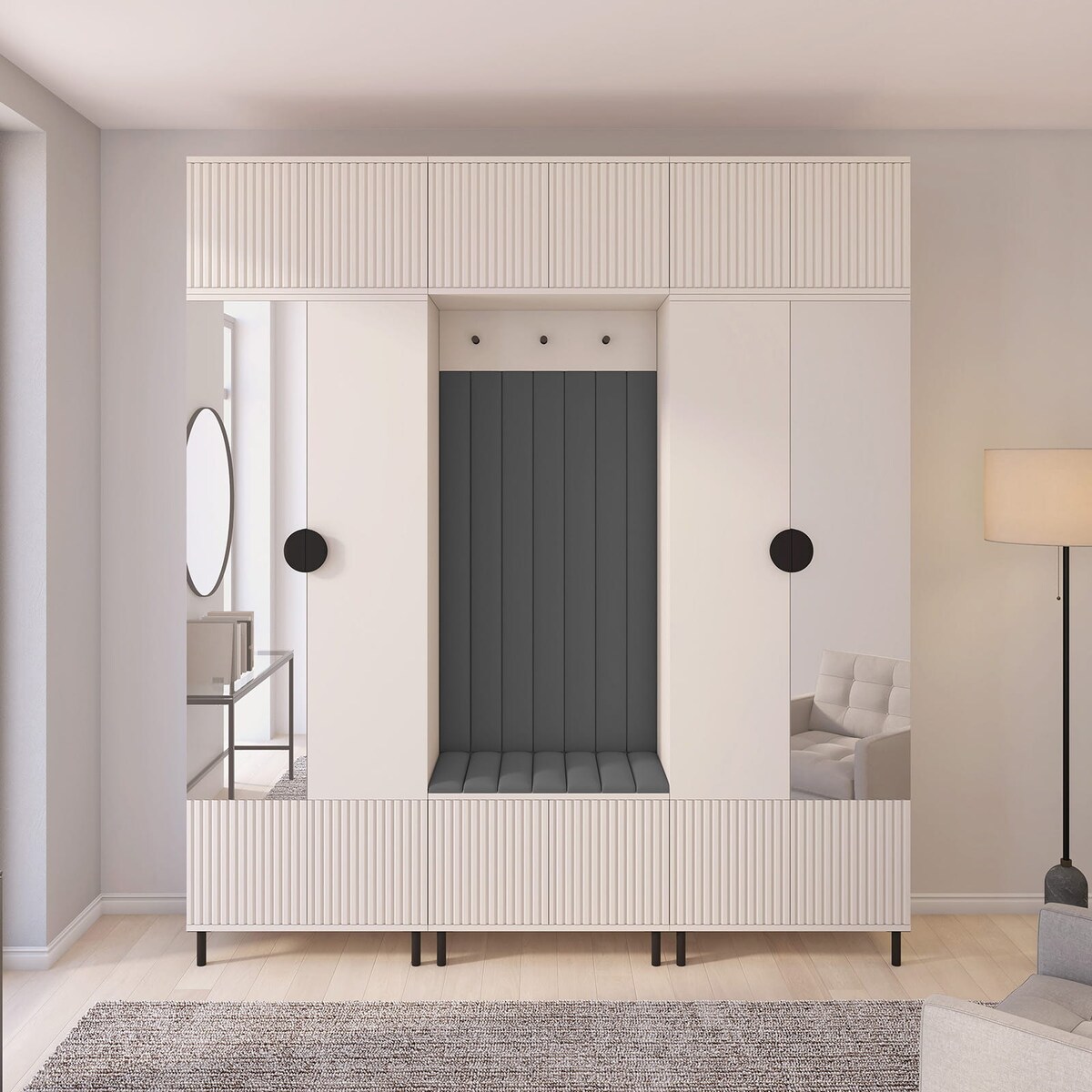 Przedpokój Ritmo wersja 3 frezowane fronty Cashmere panele Trinity 15