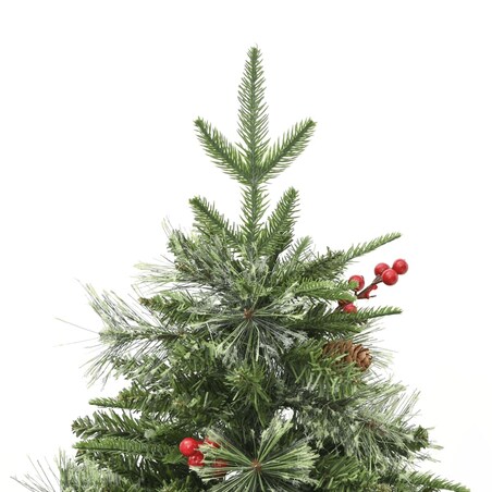 vidaXL Sztuczna choinka z lampkami i szyszkami, zielona 120 cm, PVC/PE