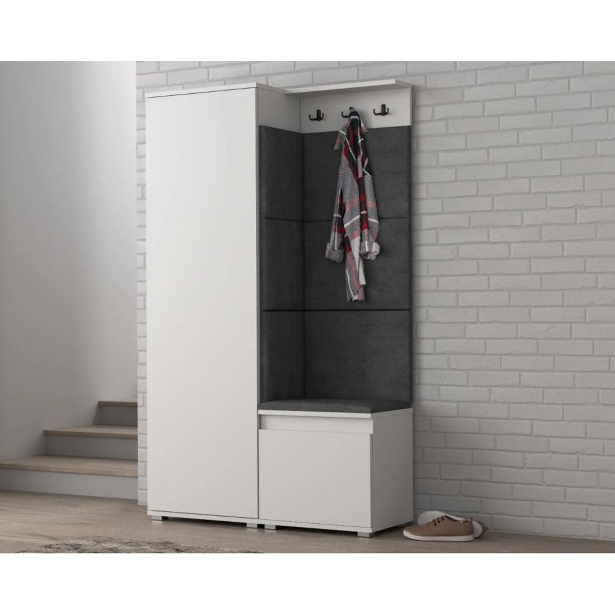 Garderoba do przedpokoju z siedziskiem SINGAPUR 104 biała/szara
