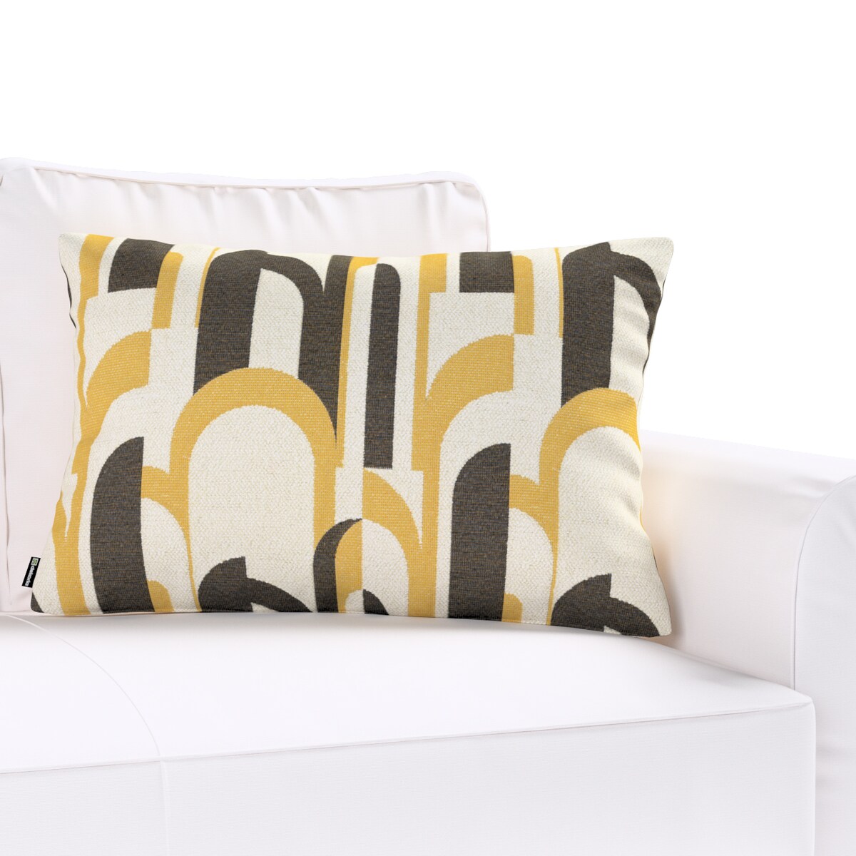 Poszewka Kinga na poduszkę prostokątną 60x40 czarno-żółte wzory na kremowym tle