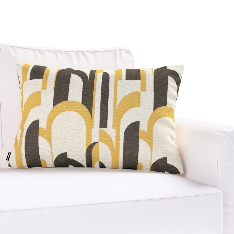 Poszewka Kinga na poduszkę prostokątną 60x40 czarno-żółte wzory na kremowym tle