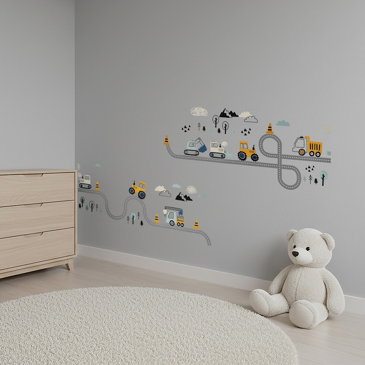 naklejki na ścianę do pokoju dziecka, sipo, traktory na ulicy