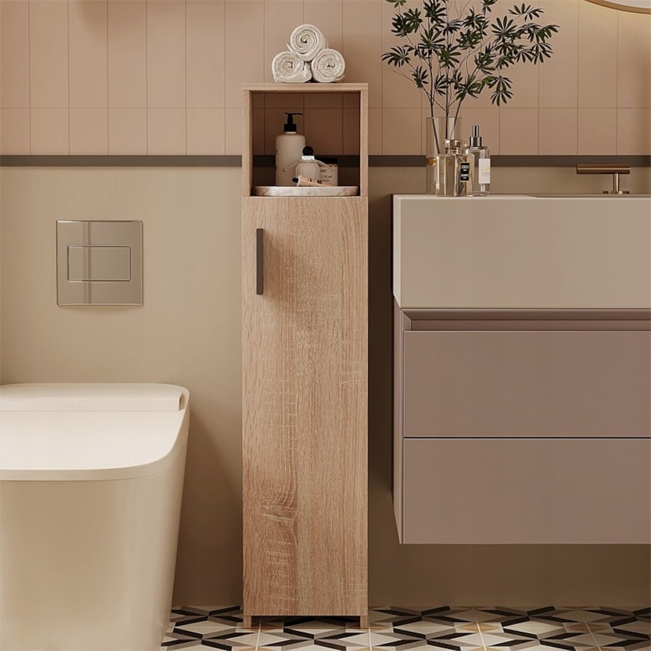 Szafka łazienkowa wąska brązowa drzwi nowoczesna 101cm