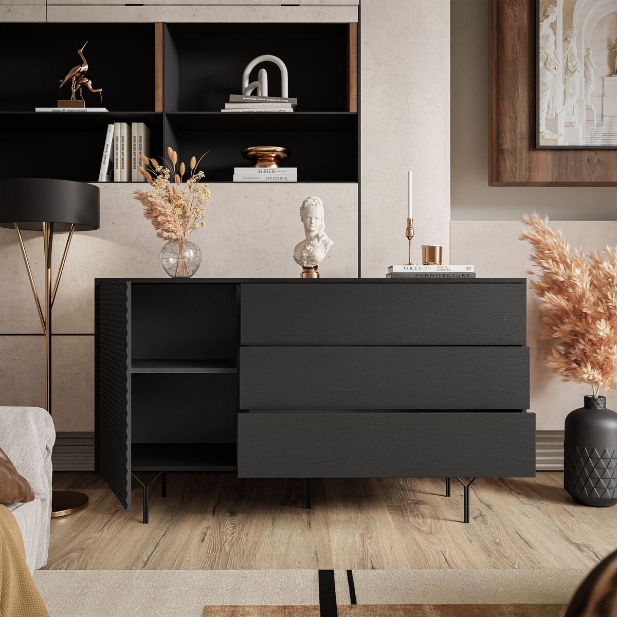 Komoda RICHMOND 1D KSZ144 z szufladami, czarna