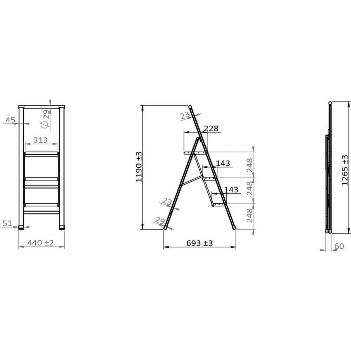 Aluminiowa drabina, 3-stopniowa, WENKO