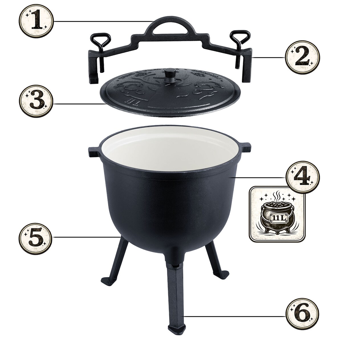 Garnek emaliowany kociołek żeliwny Berdsen BD-481 emaliowany 11L na ognisko grill trwały