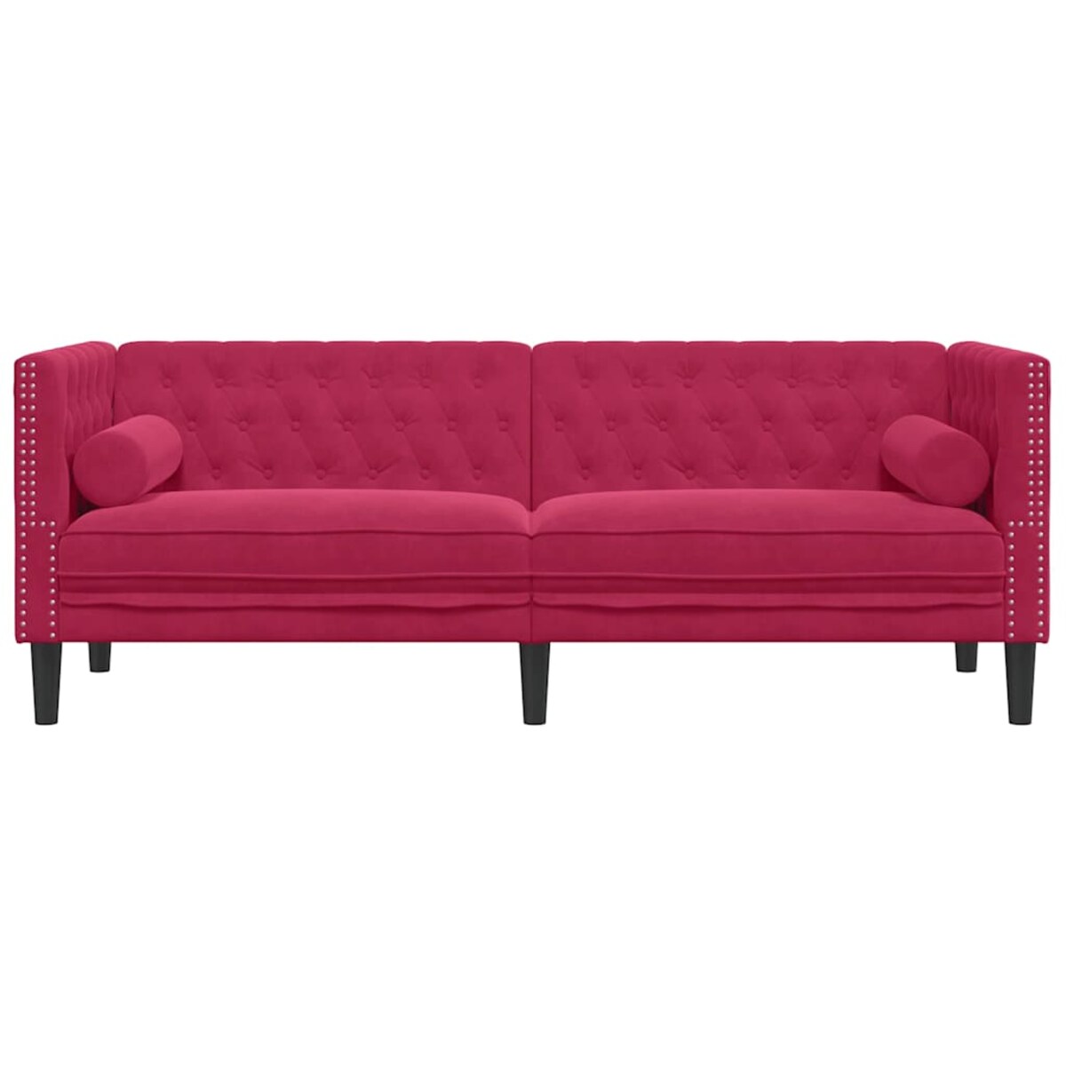 vidaXL Sofa Chesterfield z wałkami, trzyosobowa, bordowa, aksamit