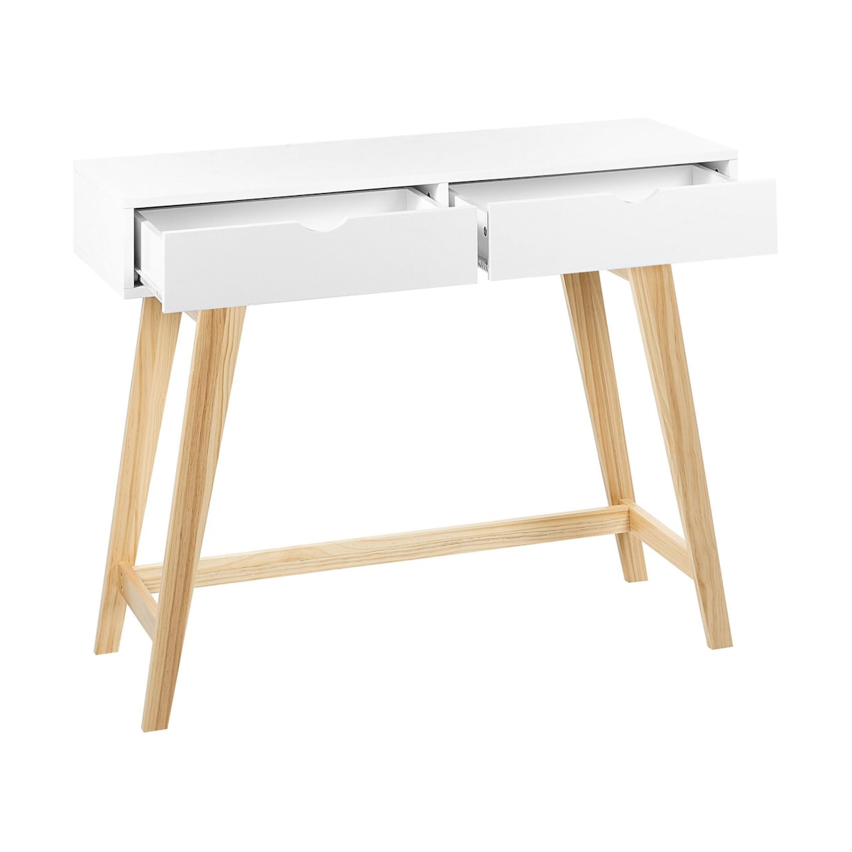 Konsola 2 szuflady biała z jasnym drewnem SULLY