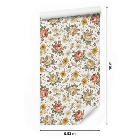 Tapeta Kwiaty Rumianek Róże w Stylu Vintage