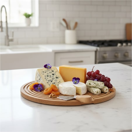 Deska Do Serwowania Drewniana Duża Okrągła Kuchenna Solidna 41X34 Cm Brązowa (Przecięta)