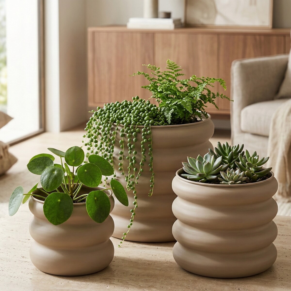 Zestaw 3 stalowych doniczek na kwiaty