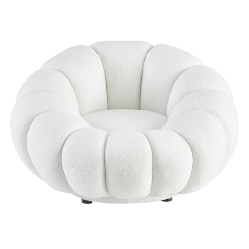 Fotel obrotowy biały bouclé Cremona