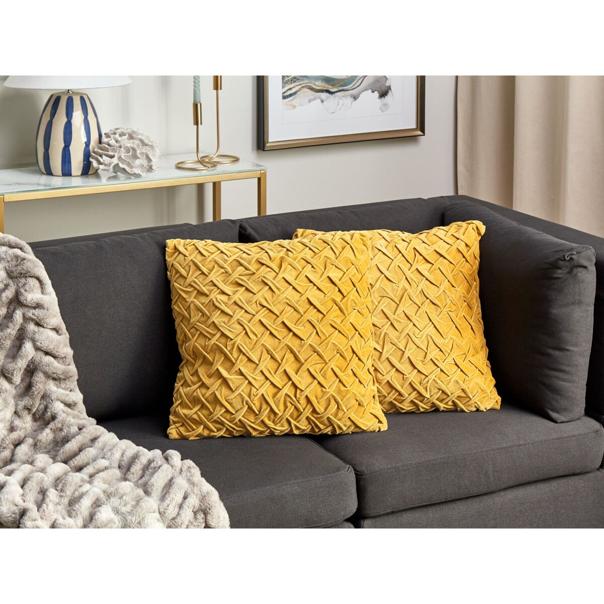 2 welurowe poduszki dekoracyjne 45 x 45 cm żółte CHOISYA