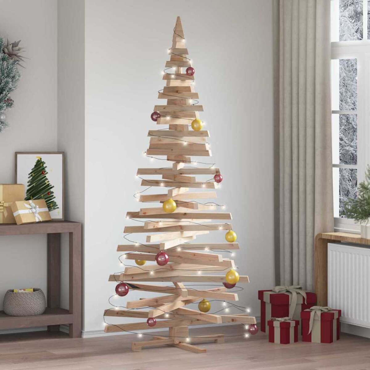 vidaXL Choinki z podstawą Naturalny 210 cm Lite drewno sosnowe