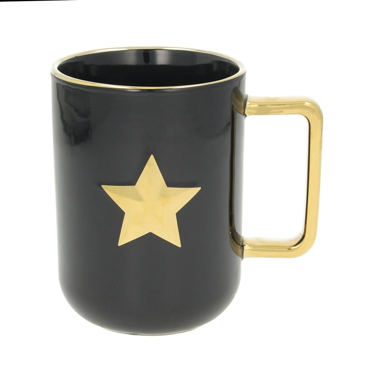 Kubek Christmas Time star 400ml boże narodzenie, święta, świąteczne, czarny-złoty, 12 x 9 x 12 cm