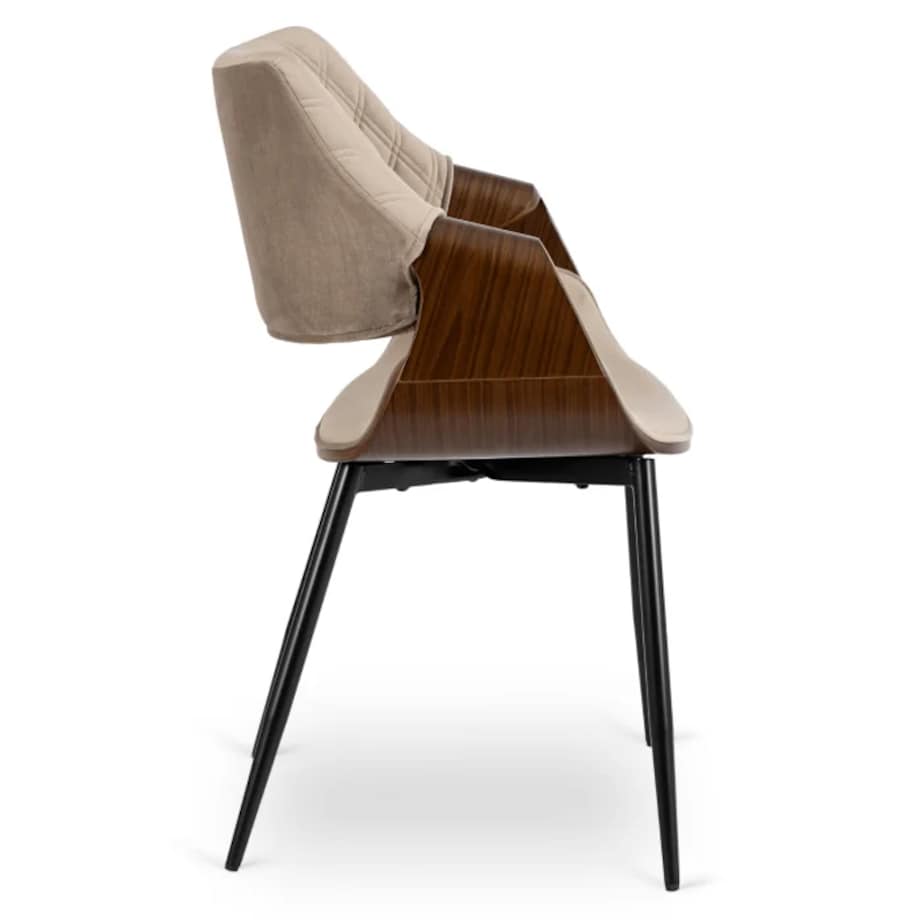 Krzesło Loft Tapicerowane Beż Drewno Gięte Orzech DAKOTA Do Salonu Jadalni