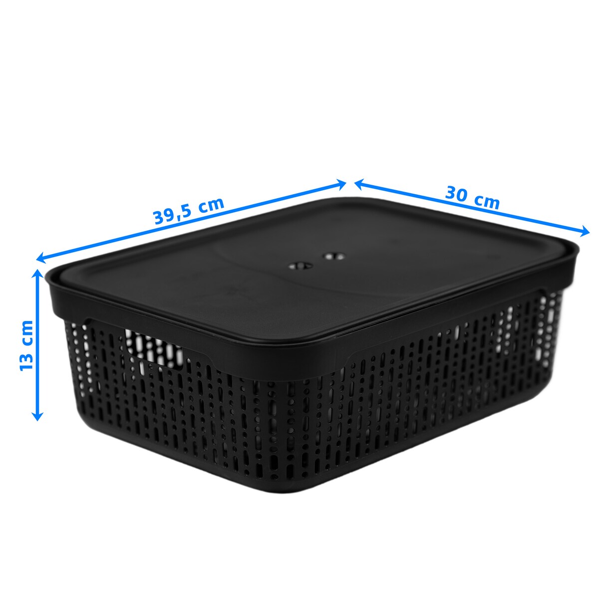 Koszyk Koszyczek Ażurowy XL Plastikowy Na Kosmetyki Do Łazienki Pojemnik Z Pokrywką Zamykany Z Dziurkami Czarny