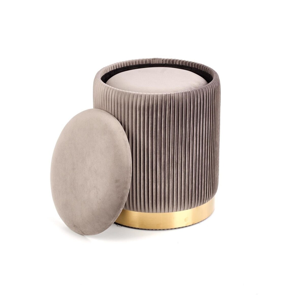 Zestaw 2 PUFY ZE SCHOWKIEM Goltra szare ZŁOTA PODSTAWA